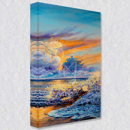 "Coming and Going" comes as a gallery wrapped canvas print with a rich 1.5 inch thick wood frame. We use a moisture resistant poly-cotton canvas that will not sag and high quality inks that will last over 100 years.