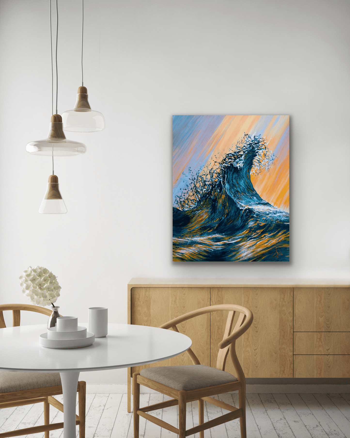 This lively canvas print of a wave comes in five different sizes to fit your wall perfectly.