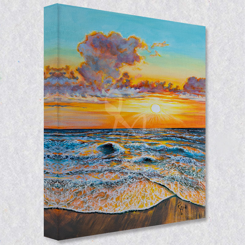 "Heatwave" comes as a gallery wrapped canvas print with a rich 1.5 inch thick wood frame. We use a moisture resistant poly-cotton canvas that will not sag and high quality inks that will last over 100 years.