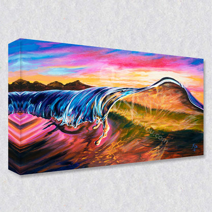 "Swing Wide" comes as a gallery wrapped canvas print with a rich 1.5 inch thick wood frame. We use a moisture resistant poly-cotton canvas that will not sag and high quality inks that will last over 100 years.
