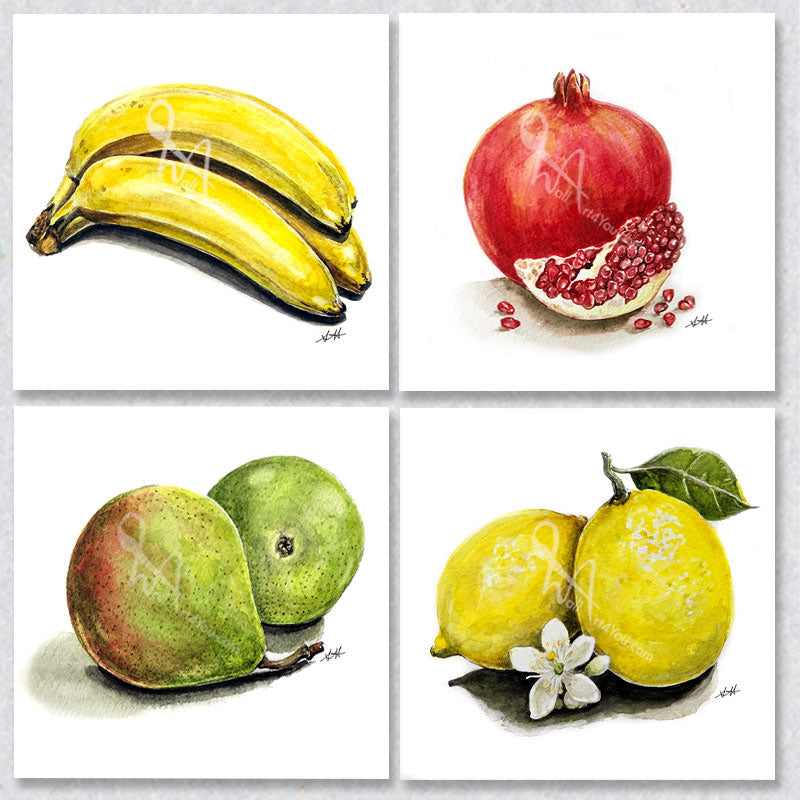 Select four colorful canvas prints of fruit for your kitchen or other rooms of your home.