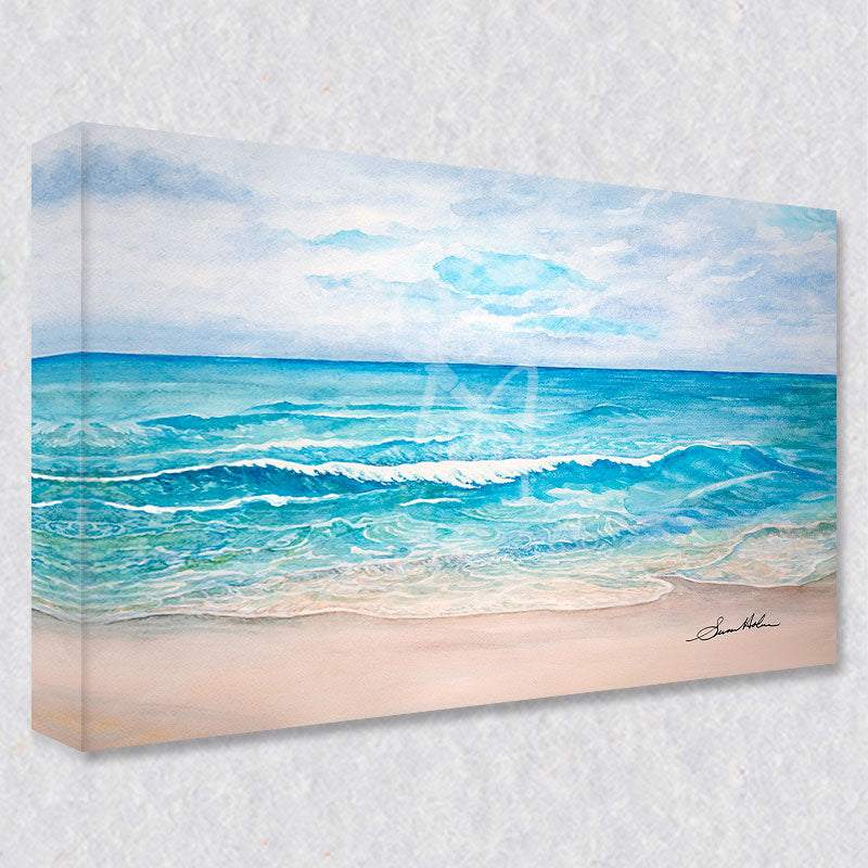 "Caribbean Beach" comes as a gallery wrapped canvas print with a rich 1.5 inch thick wood frame. We use a moisture resistant poly-cotton canvas that will not sag and high quality inks that will last over 100 years.