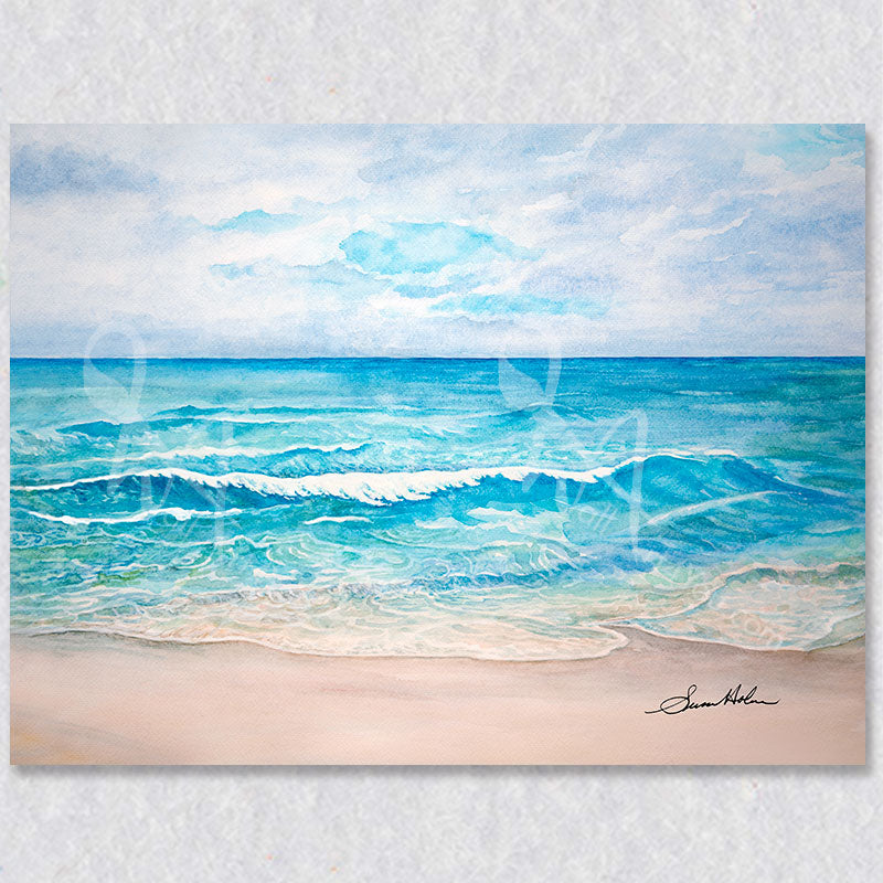 "Caribbean Beach" watercolour painting was created by Susan Holmes.