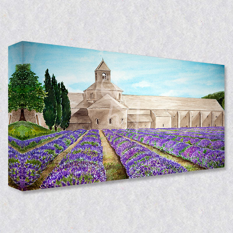 "Lavender Field of Senanque" comes as a gallery wrapped canvas print with a rich 1.5 inch thick wood frame. We use a moisture resistant poly-cotton canvas that will not sag and high quality inks that will last over 100 years.
