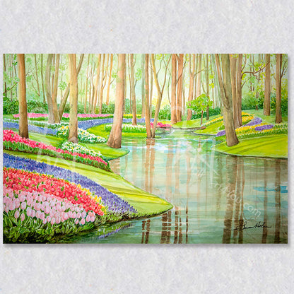 "Spring in Keukenhof" watercolour painting was created by Susan Holmes.