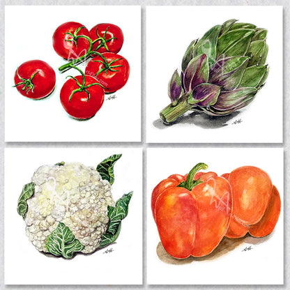 These wall art prints of vegetables comes in four different canvas print sizes.