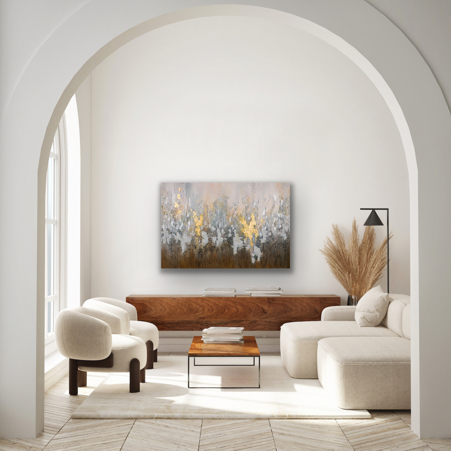Heart of Gold abstract art piece would look great on a feature wall of your living room.