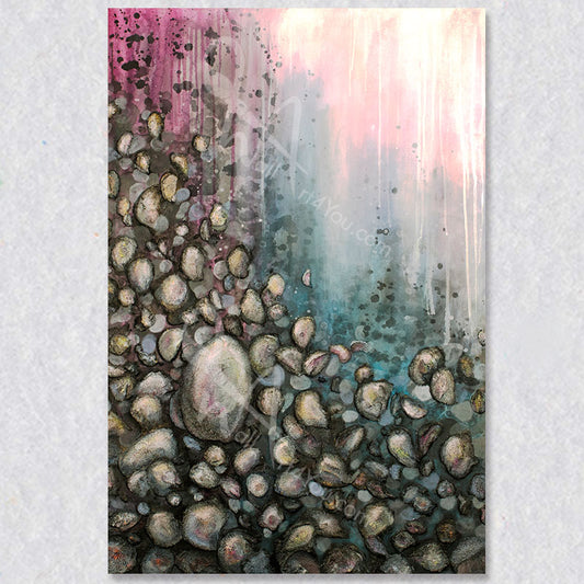 Skipping Stones abstract work of art is a bright colourful creation that will bring life to the walls of your home or office.