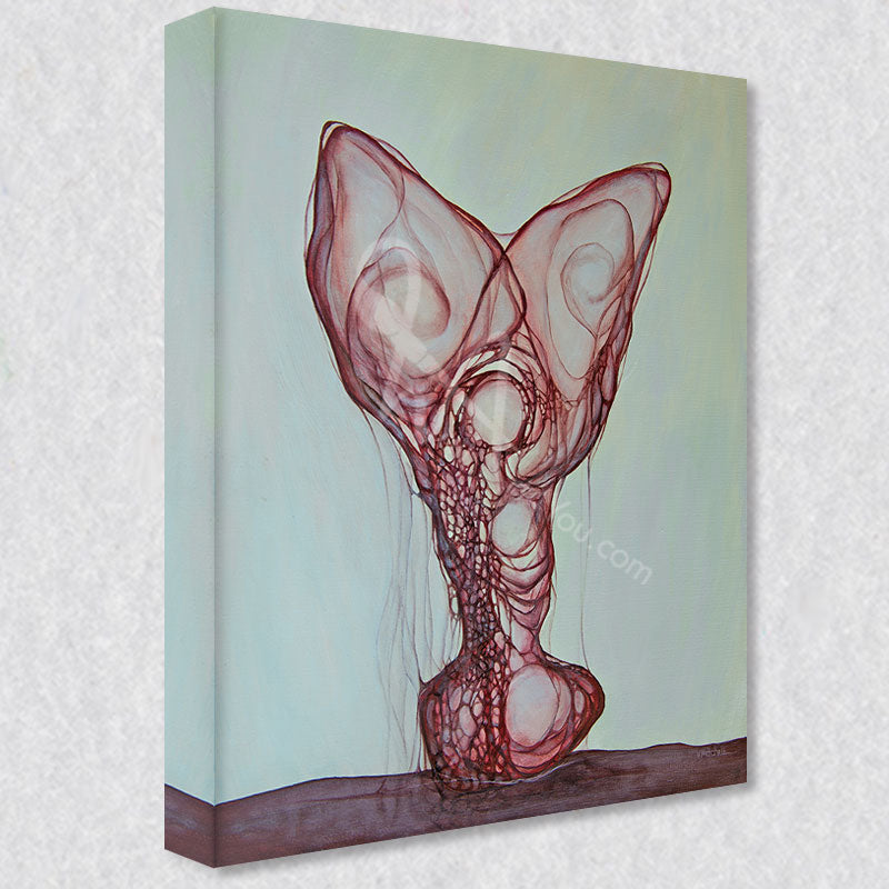 "Chrysalis" comes as a gallery wrapped canvas print with a rich 1.5 inch thick wood frame. We use a moisture resistant poly-cotton canvas that will not sag and high quality inks that will last over 100 years.
