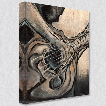 "Strum" comes as a gallery wrapped canvas print with a rich 1.5 inch thick wood frame. We use a moisture resistant poly-cotton canvas that will not sag and high quality inks that will last over 100 years.