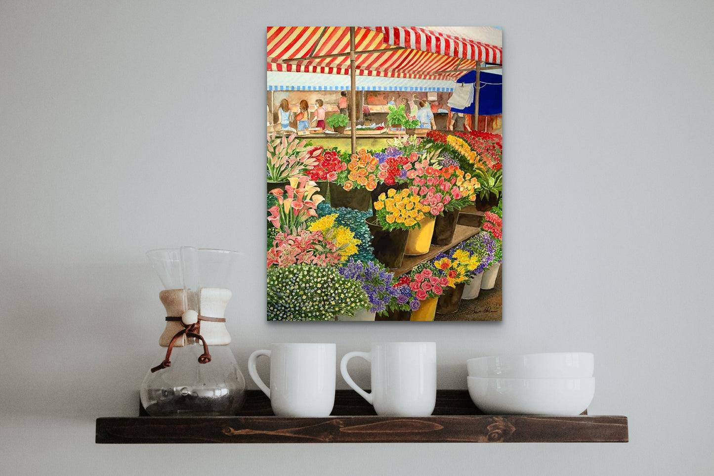 Flowewr market watercolour print will make a great piece of wall art for your home.